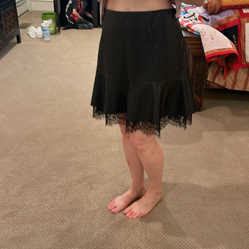 Bebe Leather Like Skirt with lace under lay. - Size L - Picture 5 of 7